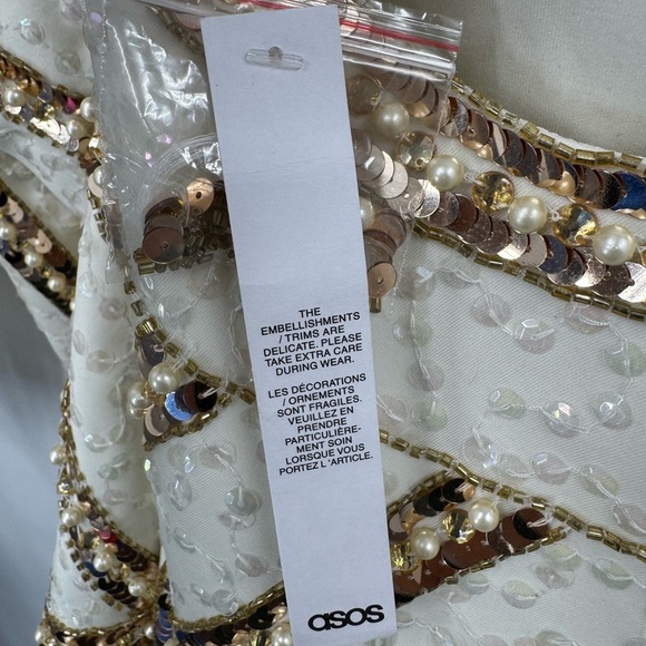 ASOS LUXE Stripe Embellished Tux Mini Dress White Gold US 8 B2722 - Picture 6 of 6
